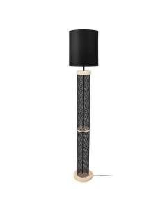 ADONIS-Lampadaire colonne métal  noir Abat-jour: cylindre tissu noir 1 ampoule E27 inspiration nordique P30xD30xH160cm