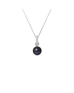 PERLINEA - Collier Perle de Culture d'Eau Douce AAA+ - Bouton 6-7 mm - Noire - Argent 925 Millièmes - Bijoux Femme