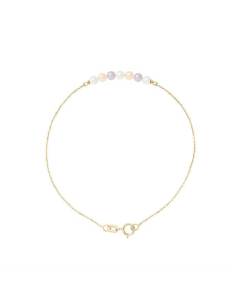 PERLINEA - Bracelet 7 Véritables Perles de Culture d'Eau Douce Rondes 3-4 mm Multicolore - Or Jaune - Bijoux Femme