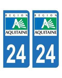 Autocollant Stickers plaque d'immatriculation voiture auto département 24 Dordogne Logo Région Aquitaine