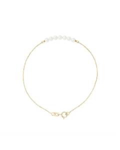 PERLINEA - Bracelet 7 Véritables Perles de Culture d'Eau Douce Rondes 3-4 mm Blanc Naturel - Or Jaune - Bijoux Femme