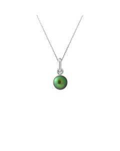PERLINEA - Collier Perle de Culture d'Eau Douce AAA+ - Bouton 6-7 mm - Vert Intense - Argent 925 Millièmes - Bijoux Femme