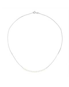 PERLINEA - Collier Perle de Culture d'Eau Douce AAA+ - Ronde 3-4 mm - Blanc Naturel - Or Blanc - Bijoux Femme