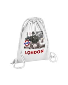 Sac de Gym en Coton Blanc London Collage Londres Voyage Vintage 12 Litres