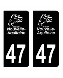 Autocollant Stickers plaque immatriculation voiture auto département 47 Lot-et-Garonne Logo Région Nouvelle Aquitaine Lion Noir
