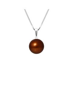 PERLINEA - Collier Perle de Culture d'Eau Douce AAA+ - Bouton 9-10 mm - Chocolat - Argent 925 Millièmes - Bijoux Femme