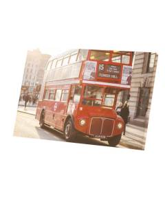 Tableau Décoratif  Bus Rouge à l'Imperiale Double-Decker Vintage Paysage Urbain (45 cm x 30 cm)