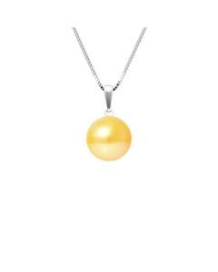 PERLINEA - Collier Perle de Culture d'Eau Douce AAA+ - Bouton 9-10 mm - Gold - Argent 925 Millièmes - Bijoux Femme