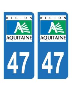 Autocollant Stickers plaque d'immatriculation voiture auto département 47 Lot-et-Garonne Logo Région Aquitaine
