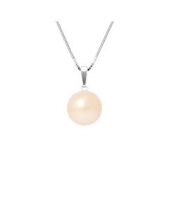 PERLINEA - Collier Perle de Culture d'Eau Douce AAA+ - Bouton 9-10 mm - Rose Naturel - Argent 925 Millièmes - Bijoux Femme