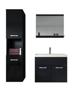 Meuble de salle de bain Montréal - Armoire de rangement avec lavabo noir brillant 60cm