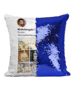 Coussin avec Housse Sequin - Paillettes Bleu Michel-Ange Réseaux Sociaux Peinture Peintre Vatican