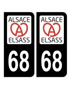 Autocollant Stickers plaque immatriculation voiture auto département 68 Haut-Rhin Logo Région Alsass Alsace Noir Couleur