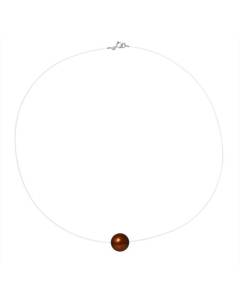 PERLINEA - Collier Perle de Culture d'Eau Douce AAA+ - Ronde 9-10 mm - Chocolat - Argent 925 Millièmes - Bijoux Femme