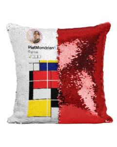 Coussin avec Housse Sequin - Paillettes Rouge Piet Mondrian Réseaux Sociaux Peinture Peintre