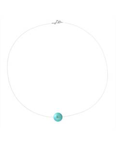 PERLINEA - Collier Perle de Culture d'Eau Douce AAA+ - Ronde 9-10 mm - Bleu Turquoise - Argent 925 Millièmes - Bijoux Femme