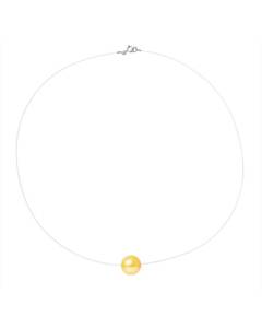 PERLINEA - Collier Perle de Culture d'Eau Douce AAA+ - Ronde 9-10 mm - Gold - Argent 925 Millièmes - Bijoux Femme
