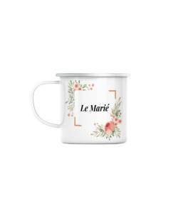 Mug en Métal Emaillé Le Marié Mariage Fiancé Cadre Floral