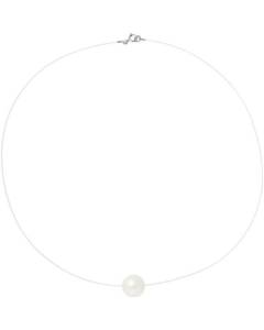 PERLINEA - Collier Perle de Culture d'Eau Douce AAA+ Ronde 9-10 mm Blanc Naturel - Argent 925 Millièmes - Nylon - Bijoux Femme