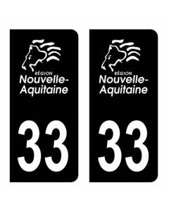 Autocollant Stickers plaque immatriculation voiture auto département 33 Gironde Logo Région Nouvelle Aquitaine Lion Noir