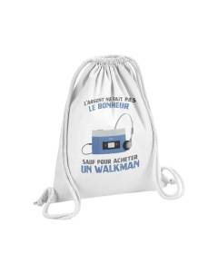 Sac de Gym en Coton Blanc Radio Cassette - L'argent ne Fait Pas le Bonheur 12 Litres