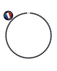 PERLINEA - Collier Perle de Culture d'Eau Douce AAA+ Semi-Ronde 5-6 mm Noire - Anneau Ressort - Argent 925 Millièmes - Bijoux Femme