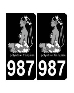 Autocollant plaque d'immatriculation 987 Polynésie Française Noir