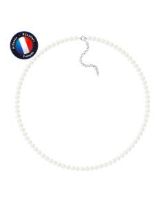 PERLINEA - Collier Perle de Culture d'Eau Douce AAA+ Semi-Ronde 5-6 mm Blanc - Fermoir Réglable Argent 925 Millièmes - Bijoux Femme