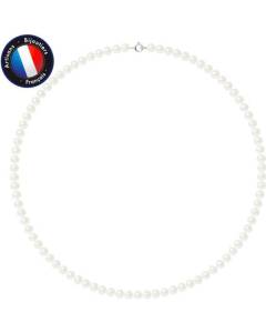 PERLINEA - Collier Perle de Culture d'Eau Douce AAA+ Semi-Ronde 5-6 mm Blanc - Anneau Ressort Argent 925 Millièmes - Bijoux Femme