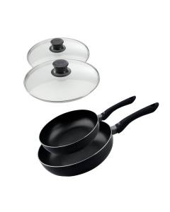 Ensemble de 2 woks de cuisine et 2 couvercles en verre 20 cm et 28 cm Elo Smart Life ref. 9992850