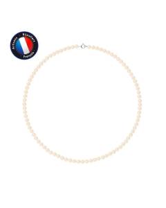 PERLINEA - Collier Perle de Culutre d'Eau Douce AAA+ - Ronde 4-5 mm - Rose Naturel - Or Blanc - Bijoux Femme
