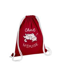 Sac de Gym en Coton Rouge Chat m'épuise Jeu de Mot Humour Animal 12 Litres