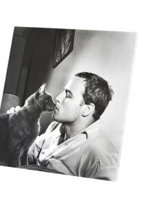 Tableau Décoratif  Marlon Brando Chat Noir Mignon Acteur Cinema Photo Vintage (60 cm x 63 cm)