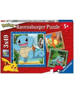 Puzzle pour enfants 3x49 pièces Pokémon - Salamèche, Bulbizarre et Carapuce - Dès 5 ans - 3 posters inclus - 05586 - Ravensburger