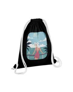 Sac de Gym en Coton Noir Nice Promenade des Anglais Mer Soleil Voyage 12 Litres