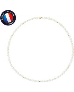 PERLINEA - Collier Perle de Culture d'Eau Douce AAA+ - Riz 4-5 mm - Blanc Naturel - Or Jaune - Bijoux Femme