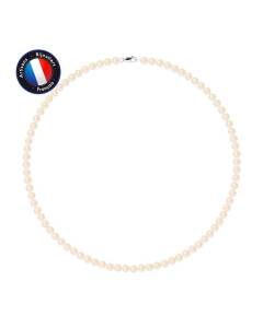 PERLINEA - Collier Perle de Culture d'Eau Douce AAA+ - Ronde 5-6 mm - Rose Naturel - Or Blanc - Bijoux Femme
