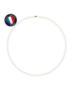 PERLINEA - Collier Perle de Culture d'Eau Douce AAA+ - Ronde 5-6 mm - Blanc Naturel - Or Blanc - Bijoux Femme