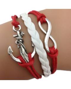 Bracelet Infini Ancre Karma Marin Rouge et Blanc