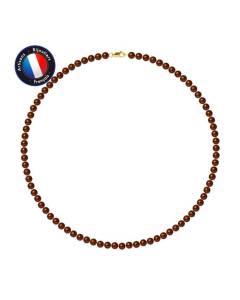PERLINEA - Collier Perle de Culture d'Eau Douce AAA+ - Ronde 5-6 mm - Chocolat - Or Jaune - Bijoux Femme