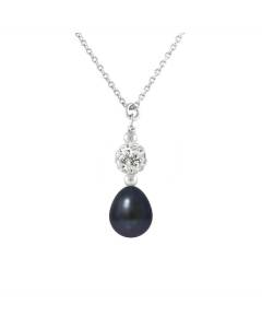 PERLINEA - Collier Perle de Culture d'Eau Douce AAA+ - Poire 8-9 mm - Noire - Argent 925 Millièmes - Bijoux Femme