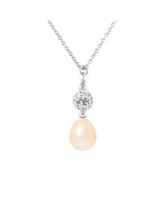 PERLINEA - Collier Perle de Culture d'Eau Douce AAA+ - Poire 8-9 mm - Rose Naturel - Argent 925 Millièmes - Bijoux Femme