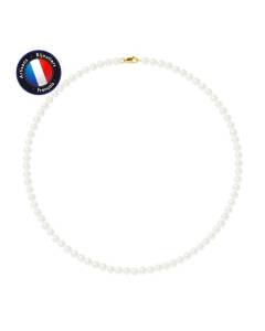 PERLINEA - Collier Perle de Culture d'Eau Douce AAA+ - Ronde 5-6 mm - Blanc Naturel - Or Jaune - Bijoux Femme