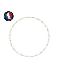 PERLINEA - Collier Perle de Culture d'Eau Douce AAA+ - Riz 5-6 mm - Multicolore - Or Jaune - Bijoux Femme