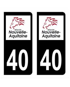 Autocollant Stickers plaque immatriculation voiture auto département 40 Landes Logo Région Nouvelle Aquitaine Lion Noir Couleur