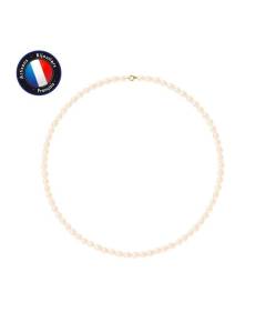 PERLINEA - Collier Perle de Culture d'Eau Douce AAA+ - Riz 5-6 mm - Rose Naturel - Or Jaune - Bijoux Femme