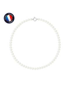 PERLINEA - Collier Perle de Culture d'Eau Douce AAA+ Semi-Ronde 7-8 mm Blanc - Anneau Marin Argent 925 Millièmes - Bijoux Femme