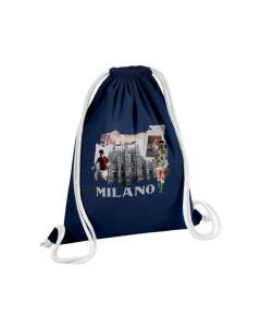 Sac de Gym en Coton Bleu Milano Vintage Milan Italie Voyage Mode 12 Litres