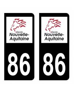 Autocollant Stickers plaque immatriculation voiture auto département 86 Vienne Logo Région Nouvelle Aquitaine Lion Noir Couleur