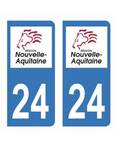 Autocollant Stickers plaque immatriculation voiture auto département 24 Dordogne Logo Région Nouvelle Aquitaine Lion